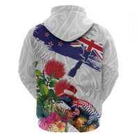 New Zealand Christmas Hoodie Meri Kirihimete-Tuatara and Pohutukawa White Color