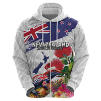 New Zealand Christmas Hoodie Meri Kirihimete-Tuatara and Pohutukawa White Color