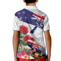 New Zealand Christmas Kid Polo Shirt Meri Kirihimete-Tuatara and Pohutukawa White Color
