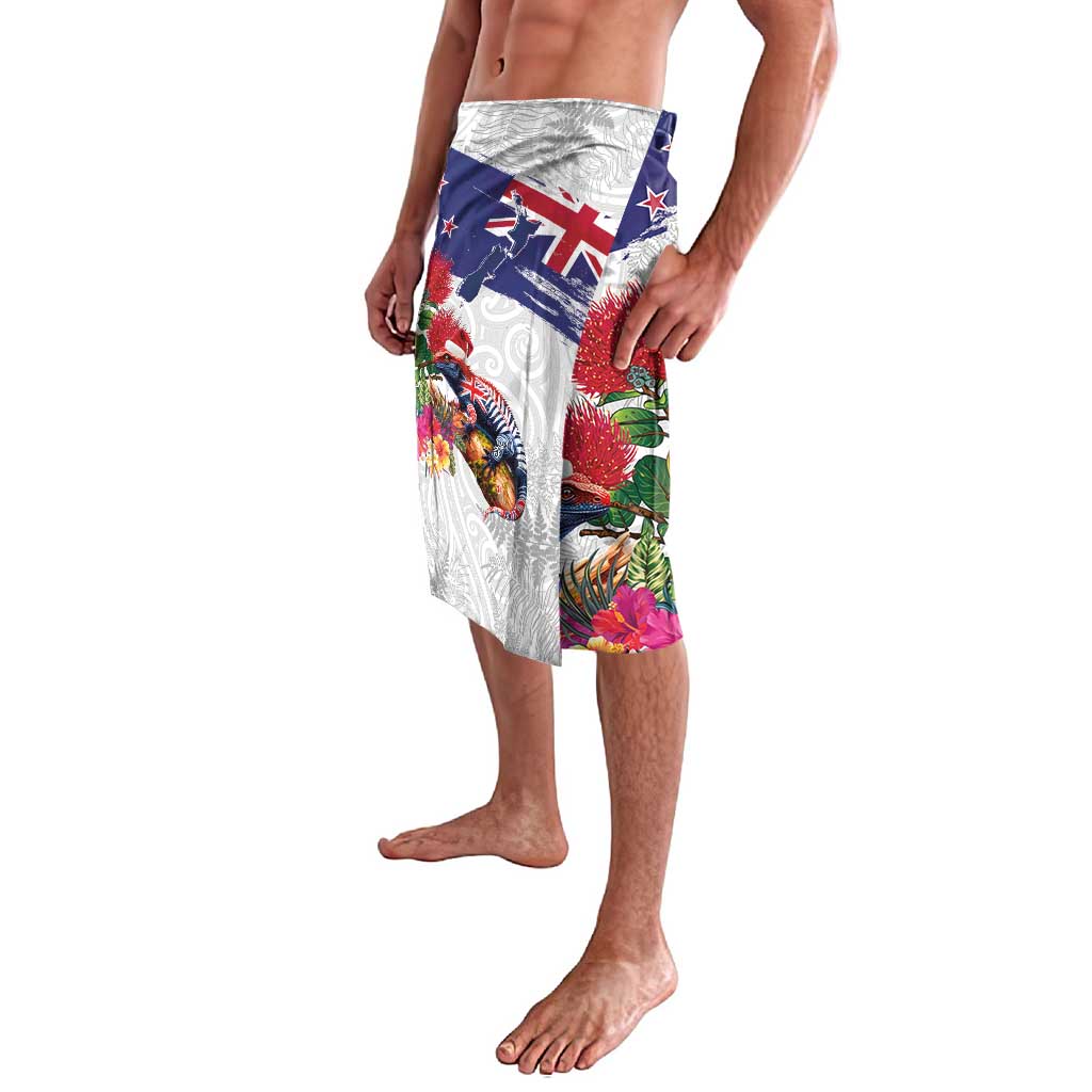 New Zealand Christmas Lavalava Meri Kirihimete-Tuatara and Pohutukawa White Color