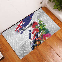 New Zealand Christmas Rubber Doormat Meri Kirihimete-Tuatara and Pohutukawa White Color