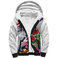 New Zealand Christmas Sherpa Hoodie Meri Kirihimete-Tuatara and Pohutukawa White Color
