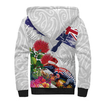 New Zealand Christmas Sherpa Hoodie Meri Kirihimete-Tuatara and Pohutukawa White Color