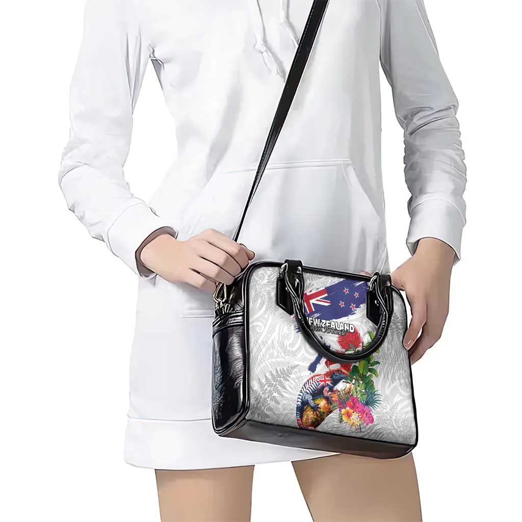 New Zealand Christmas Shoulder Handbag Meri Kirihimete-Tuatara and Pohutukawa White Color