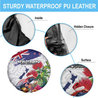 New Zealand Christmas Spare Tire Cover Meri Kirihimete-Tuatara and Pohutukawa White Color