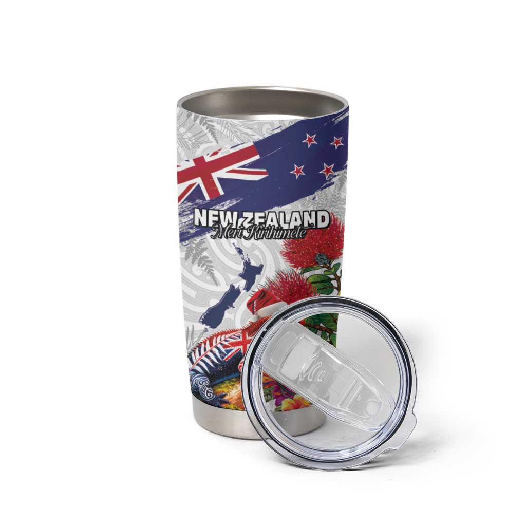 New Zealand Christmas Tumbler Cup Meri Kirihimete-Tuatara and Pohutukawa White Color LT03 - Polynesian Pride