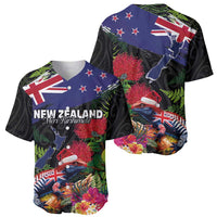 New Zealand Christmas Baseball Jersey Meri Kirihimete-Tuatara and Pohutukawa Black Color