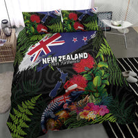 New Zealand Christmas Bedding Set Meri Kirihimete-Tuatara and Pohutukawa Black Color