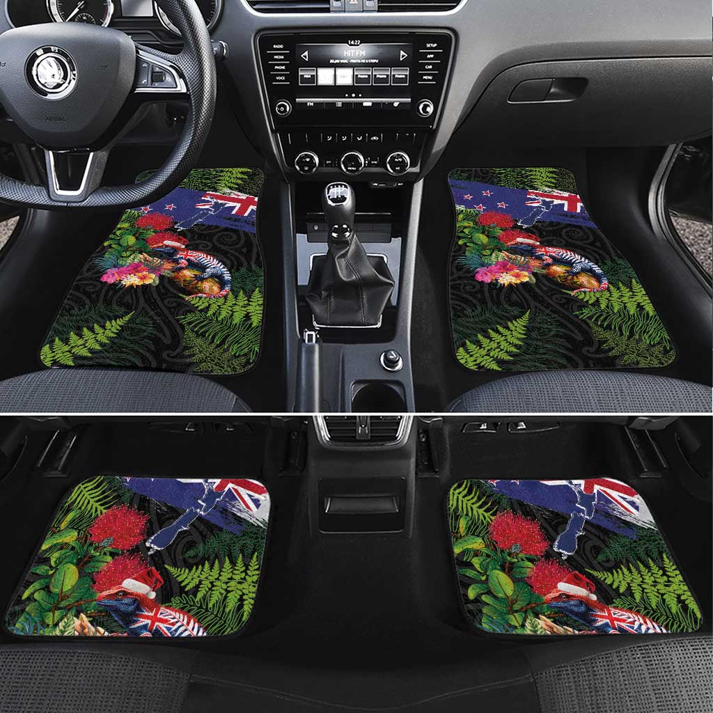 New Zealand Christmas Car Mats Meri Kirihimete-Tuatara and Pohutukawa Black Color
