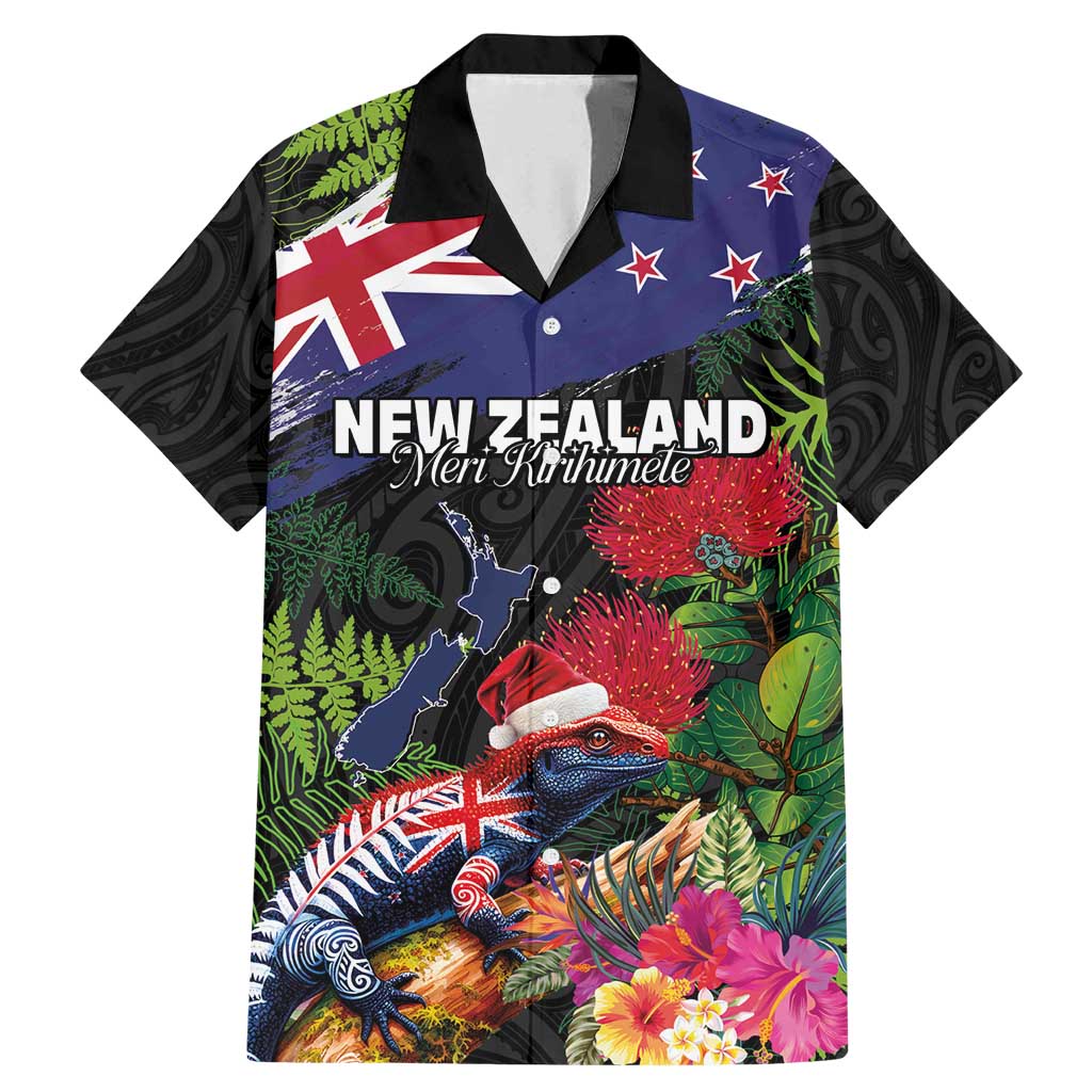 New Zealand Christmas Family Matching Mermaid Dress and Hawaiian Shirt Meri Kirihimete-Tuatara and Pohutukawa Black Color