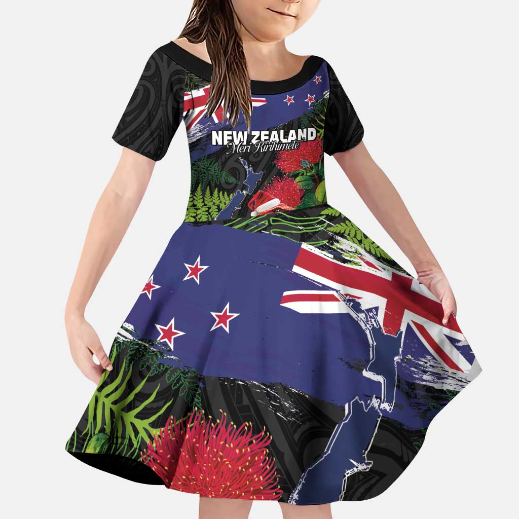 New Zealand Christmas Family Matching Puletasi and Hawaiian Shirt Meri Kirihimete-Tuatara and Pohutukawa Black Color