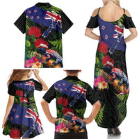 New Zealand Christmas Family Matching Summer Maxi Dress and Hawaiian Shirt Meri Kirihimete-Tuatara and Pohutukawa Black Color