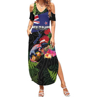 New Zealand Christmas Family Matching Summer Maxi Dress and Hawaiian Shirt Meri Kirihimete-Tuatara and Pohutukawa Black Color