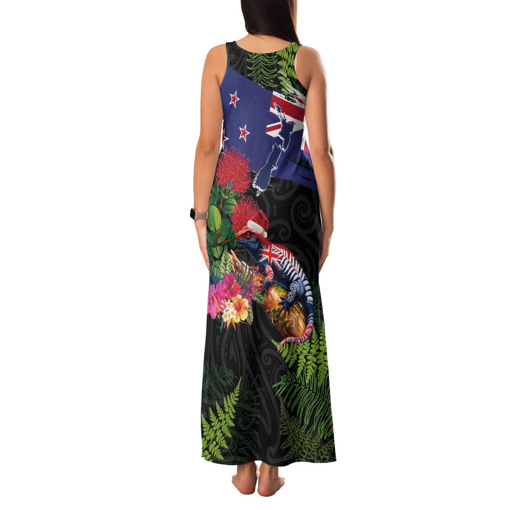 New Zealand Christmas Family Matching Tank Maxi Dress and Hawaiian Shirt Meri Kirihimete-Tuatara and Pohutukawa Black Color