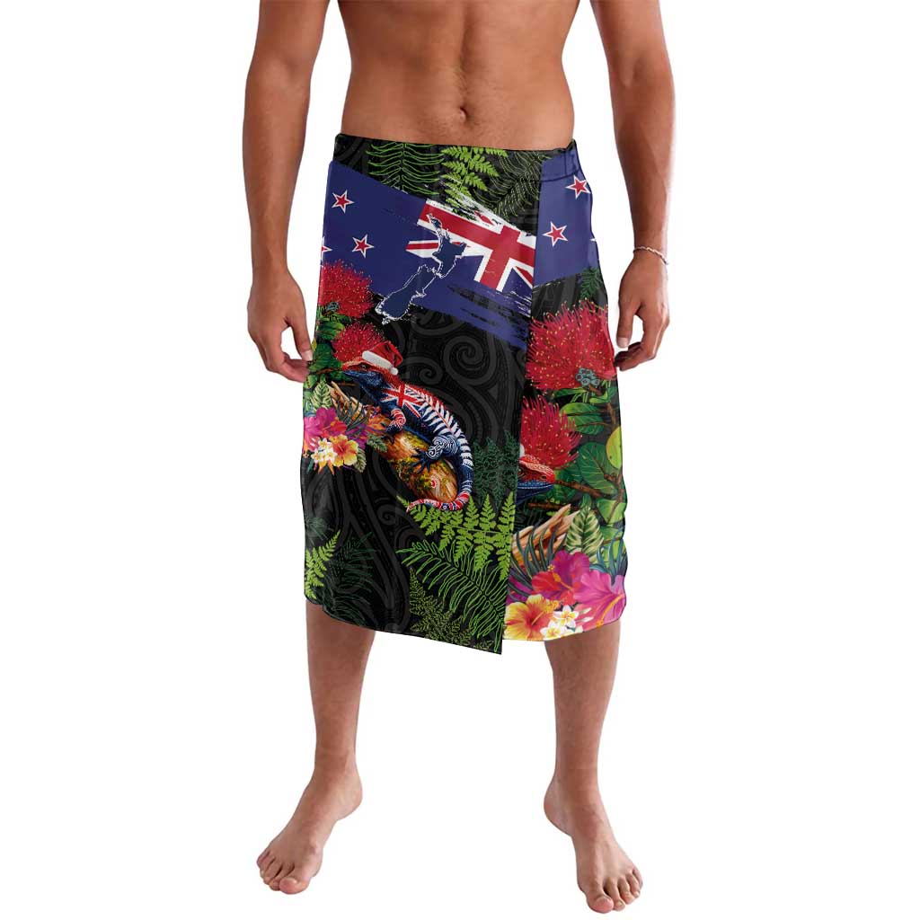 New Zealand Christmas Lavalava Meri Kirihimete-Tuatara and Pohutukawa Black Color