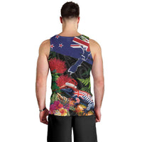New Zealand Christmas Men Tank Top Meri Kirihimete-Tuatara and Pohutukawa Black Color