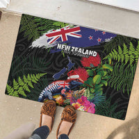 New Zealand Christmas Rubber Doormat Meri Kirihimete-Tuatara and Pohutukawa Black Color