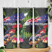 New Zealand Christmas Skinny Tumbler Meri Kirihimete-Tuatara and Pohutukawa Black Color LT03 - Polynesian Pride