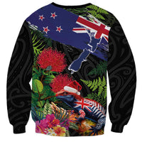 New Zealand Christmas Sweatshirt Meri Kirihimete-Tuatara and Pohutukawa Black Color