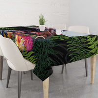 New Zealand Christmas Tablecloth Meri Kirihimete-Tuatara and Pohutukawa Black Color