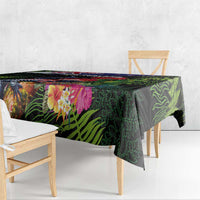 New Zealand Christmas Tablecloth Meri Kirihimete-Tuatara and Pohutukawa Black Color
