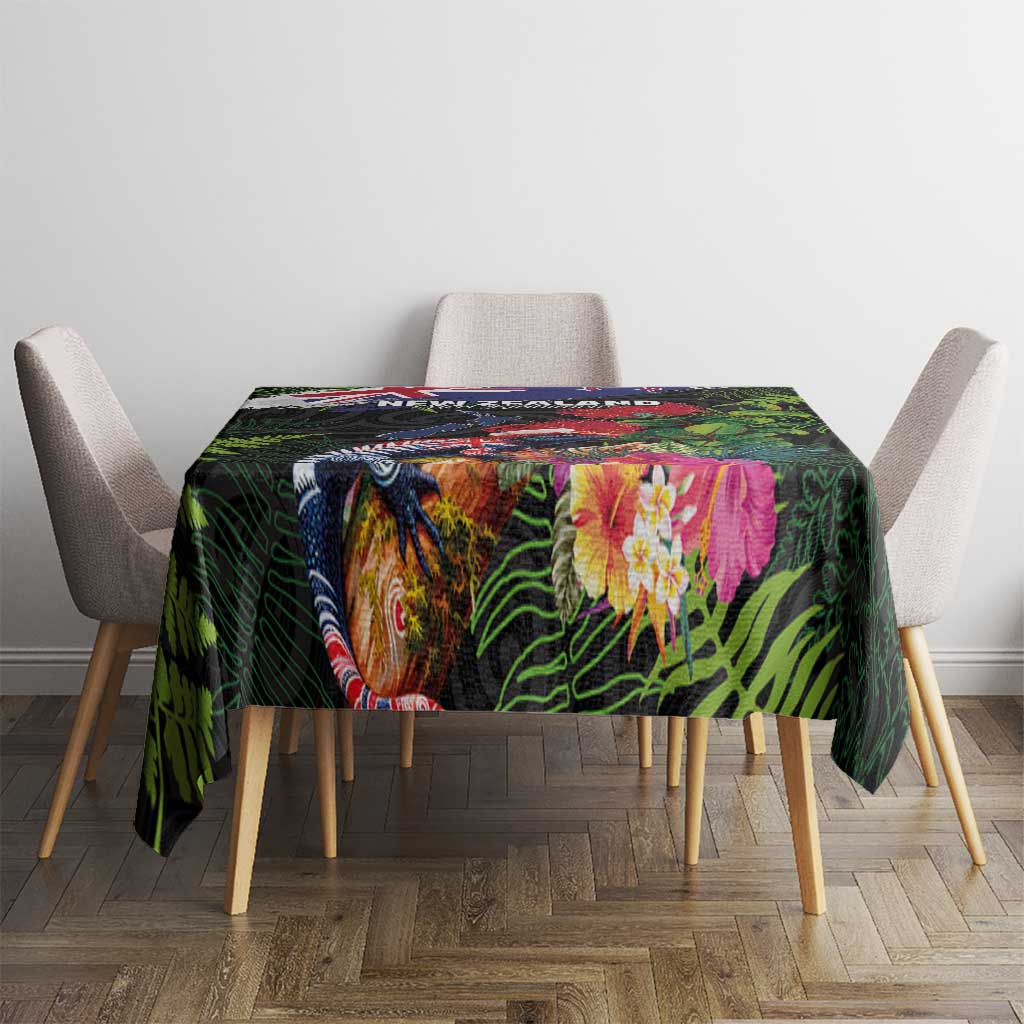 New Zealand Christmas Tablecloth Meri Kirihimete-Tuatara and Pohutukawa Black Color