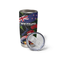 New Zealand Christmas Tumbler Cup Meri Kirihimete-Tuatara and Pohutukawa Black Color LT03 - Polynesian Pride