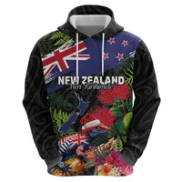 New Zealand Christmas Zip Hoodie Meri Kirihimete-Tuatara and Pohutukawa Black Color