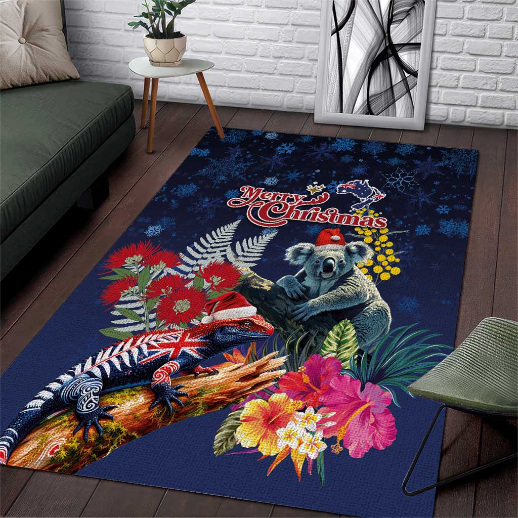 Australia and New Zealand Area Rug Merry Christmas-Tuatara and Koala with Plants Xmas Style LT03 Navy - Polynesian Pride
