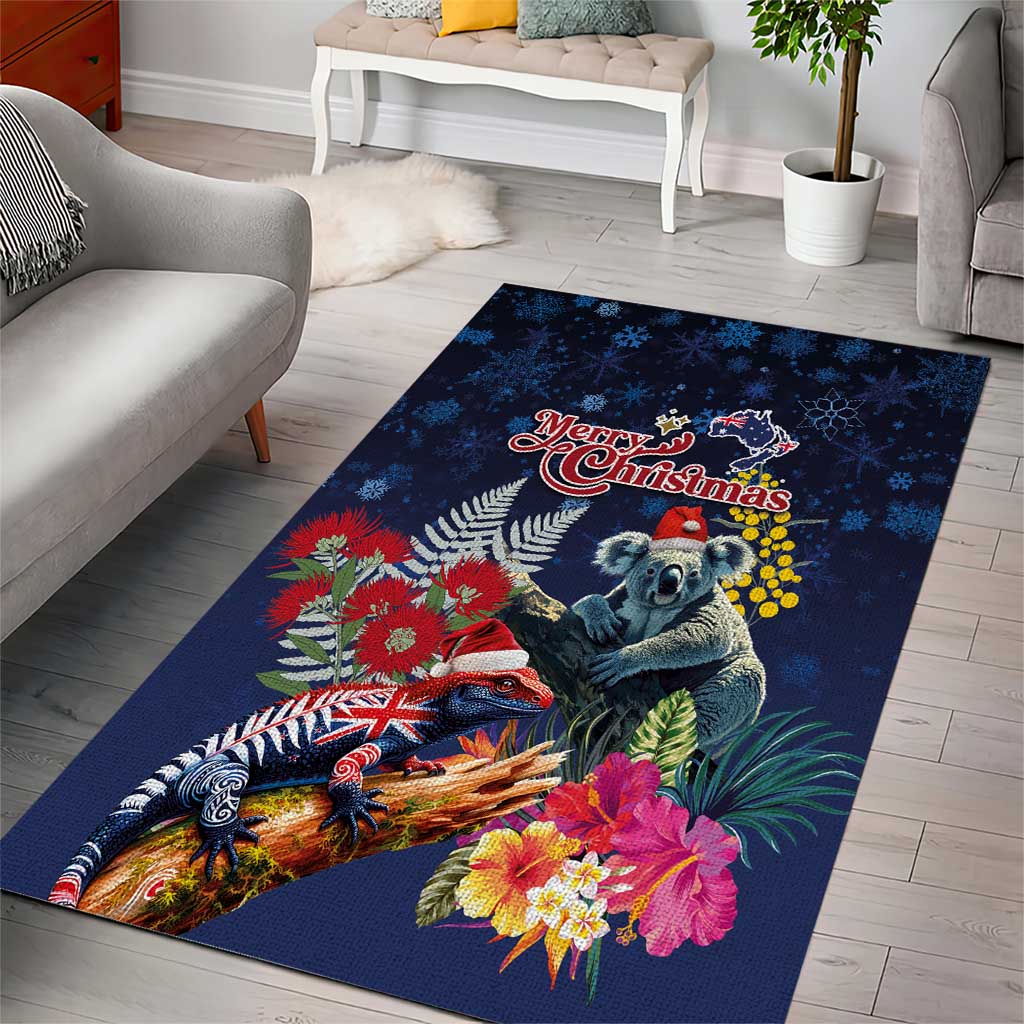 Australia and New Zealand Area Rug Merry Christmas-Tuatara and Koala with Plants Xmas Style LT03 - Polynesian Pride