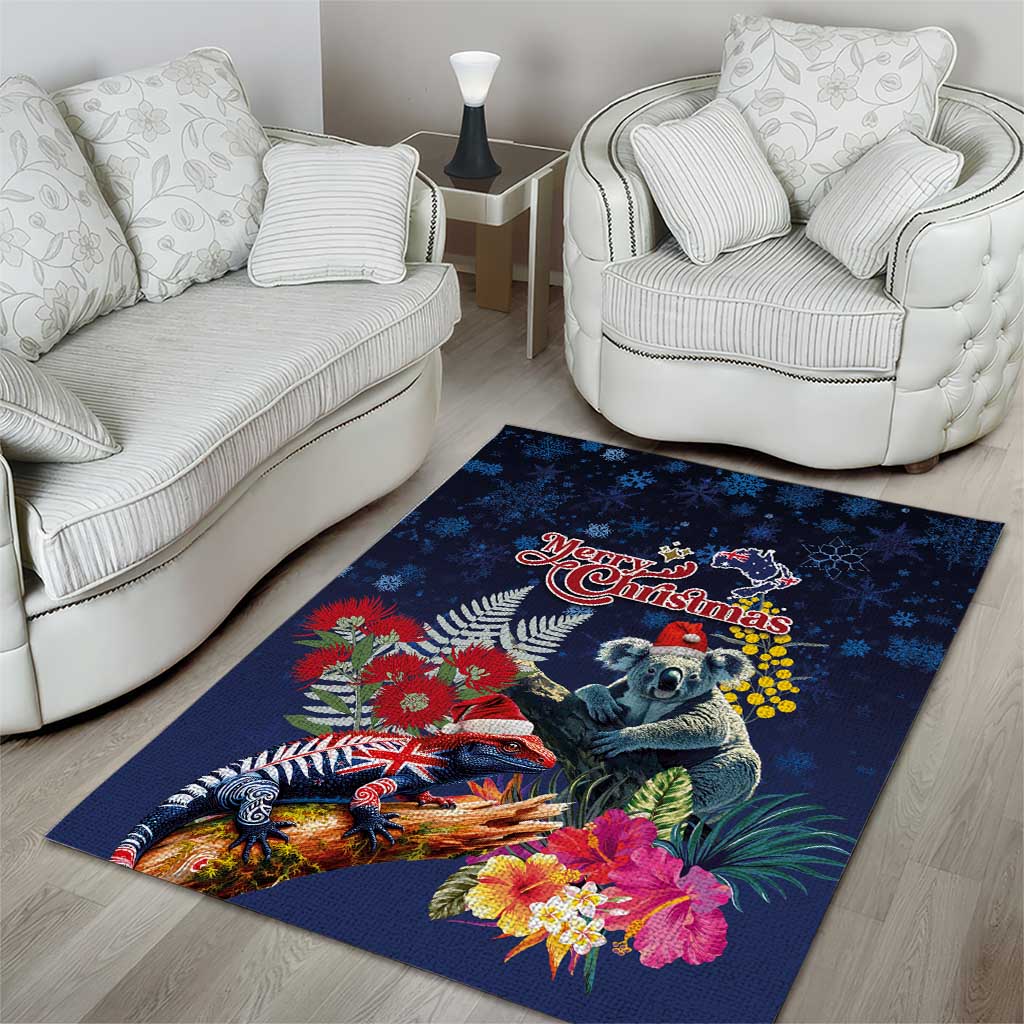 Australia and New Zealand Area Rug Merry Christmas-Tuatara and Koala with Plants Xmas Style LT03 - Polynesian Pride