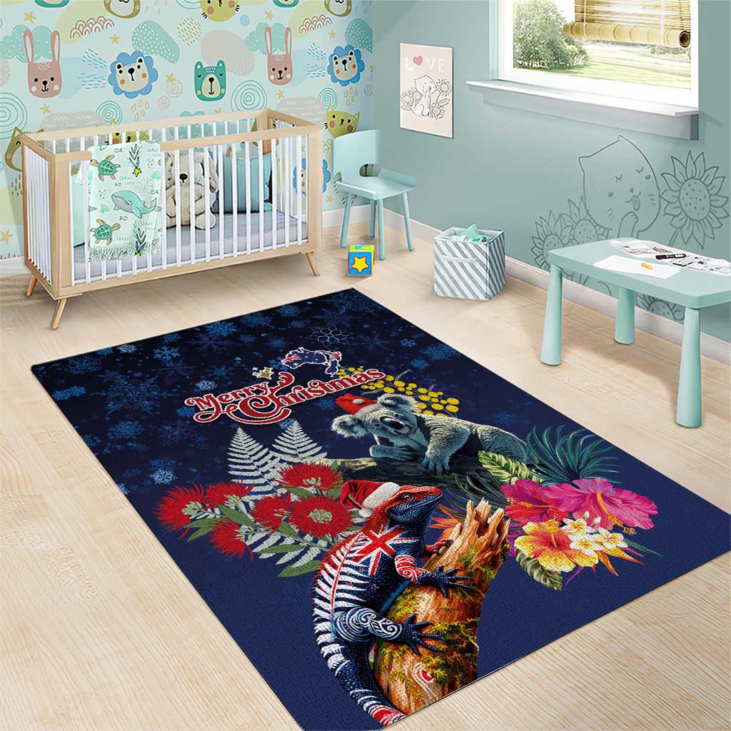 Australia and New Zealand Area Rug Merry Christmas-Tuatara and Koala with Plants Xmas Style LT03 - Polynesian Pride