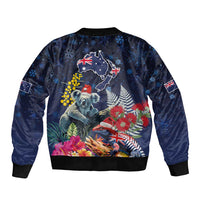 Australia and New Zealand Bomber Jacket Merry Christmas-Tuatara and Koala with Plants Xmas Style LT03 - Polynesian Pride
