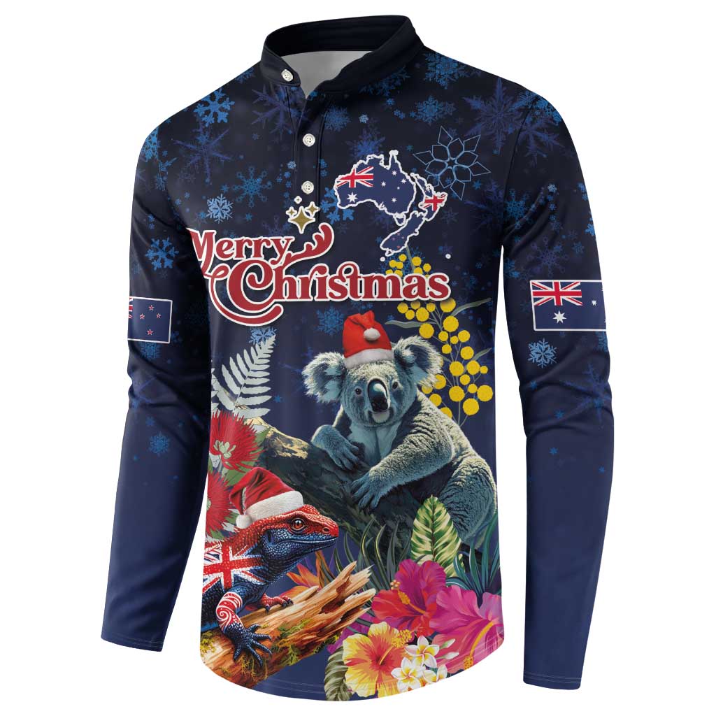 Australia and New Zealand Button Sweatshirt Merry Christmas-Tuatara and Koala with Plants Xmas Style LT03 - Polynesian Pride