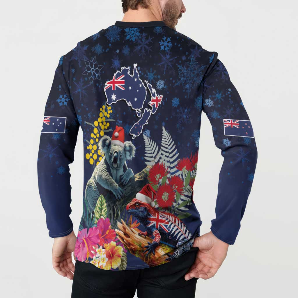 Australia and New Zealand Button Sweatshirt Merry Christmas-Tuatara and Koala with Plants Xmas Style LT03 - Polynesian Pride