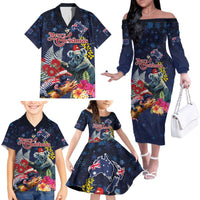 Australia and New Zealand Family Matching Off The Shoulder Long Sleeve Dress and Hawaiian Shirt Merry Christmas-Tuatara and Koala with Plants Xmas Style