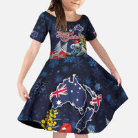 Australia and New Zealand Family Matching Short Sleeve Bodycon Dress and Hawaiian Shirt Merry Christmas-Tuatara and Koala with Plants Xmas Style LT03 Daughter's Dress Navy - Polynesian Pride