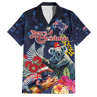 Australia and New Zealand Family Matching Short Sleeve Bodycon Dress and Hawaiian Shirt Merry Christmas-Tuatara and Koala with Plants Xmas Style LT03 Dad's Shirt - Short Sleeve Navy - Polynesian Pride