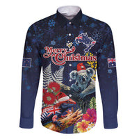 Australia and New Zealand Family Matching Short Sleeve Bodycon Dress and Hawaiian Shirt Merry Christmas-Tuatara and Koala with Plants Xmas Style LT03 Dad's Shirt - Long Sleeve Navy - Polynesian Pride