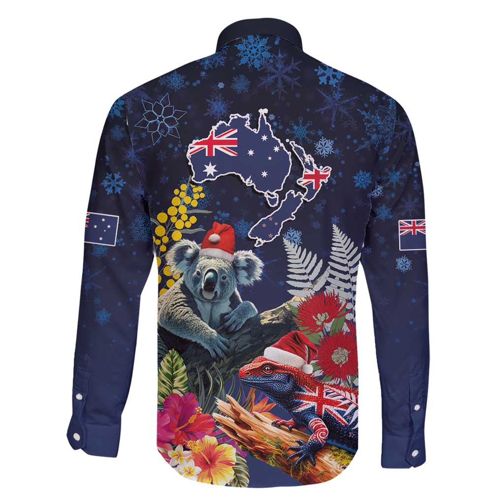 Australia and New Zealand Family Matching Short Sleeve Bodycon Dress and Hawaiian Shirt Merry Christmas-Tuatara and Koala with Plants Xmas Style LT03 - Polynesian Pride