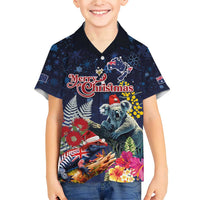Australia and New Zealand Family Matching Short Sleeve Bodycon Dress and Hawaiian Shirt Merry Christmas-Tuatara and Koala with Plants Xmas Style LT03 Son's Shirt Navy - Polynesian Pride