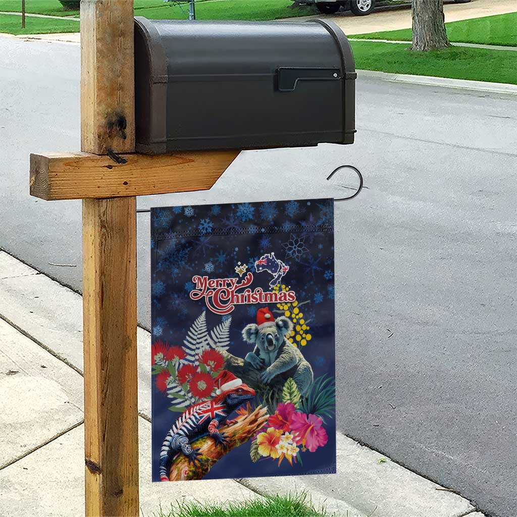 Australia and New Zealand Garden Flag Merry Christmas-Tuatara and Koala with Plants Xmas Style