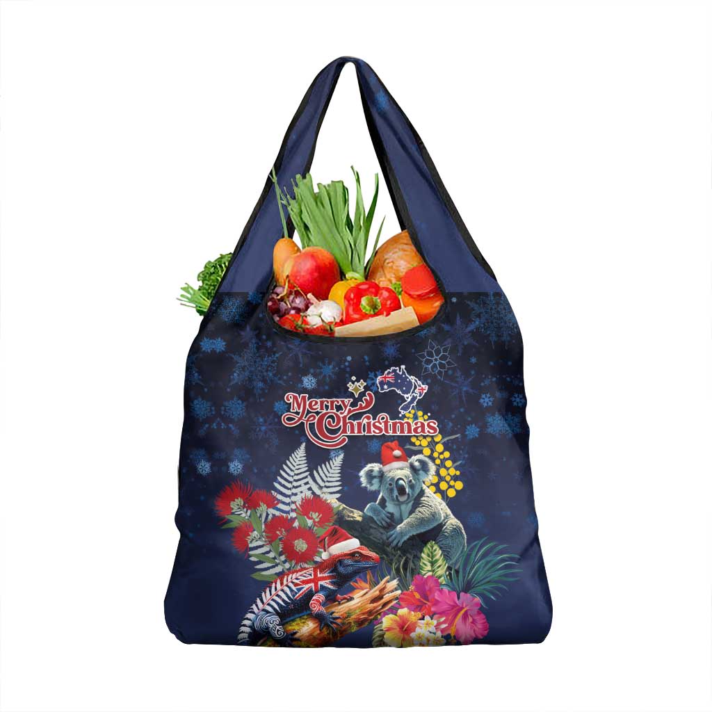 Australia and New Zealand Grocery Bag Merry Christmas-Tuatara and Koala with Plants Xmas Style LT03 1-pack One Size Navy - Polynesian Pride