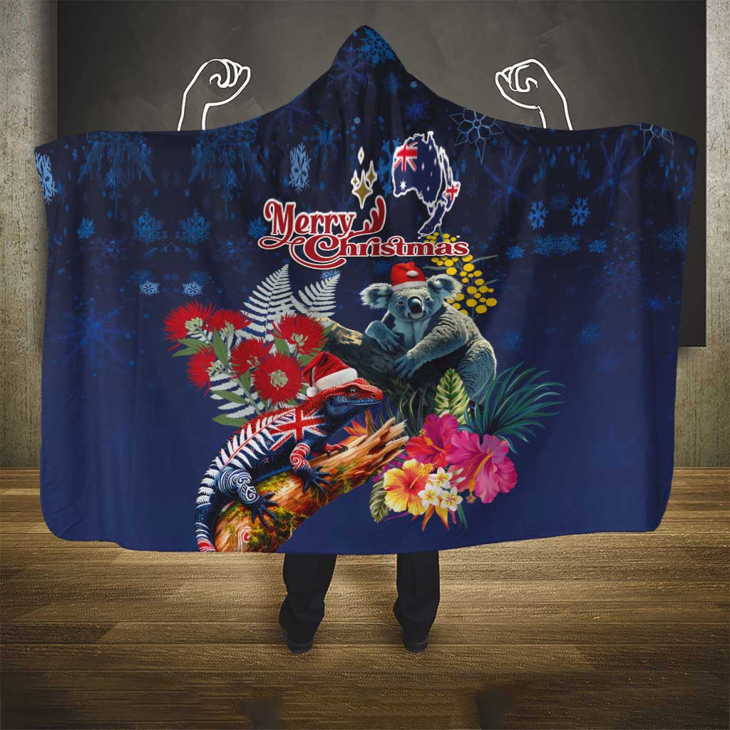 Australia and New Zealand Hooded Blanket Merry Christmas-Tuatara and Koala with Plants Xmas Style