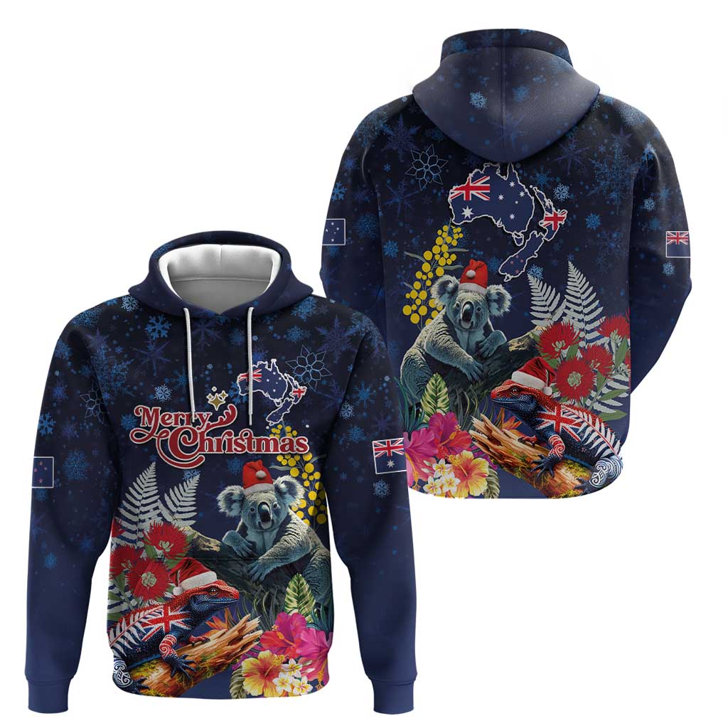 Australia and New Zealand Hoodie Merry Christmas-Tuatara and Koala with Plants Xmas Style