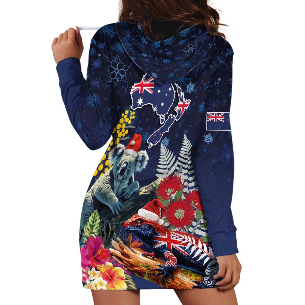 Australia and New Zealand Hoodie Dress Merry Christmas-Tuatara and Koala with Plants Xmas Style