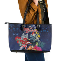 Australia and New Zealand Leather Tote Bag Merry Christmas-Tuatara and Koala with Plants Xmas Style LT03 - Polynesian Pride