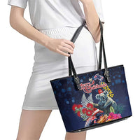 Australia and New Zealand Leather Tote Bag Merry Christmas-Tuatara and Koala with Plants Xmas Style LT03 - Polynesian Pride
