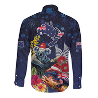 Australia and New Zealand Long Sleeve Button Shirt Merry Christmas-Tuatara and Koala with Plants Xmas Style LT03 - Polynesian Pride