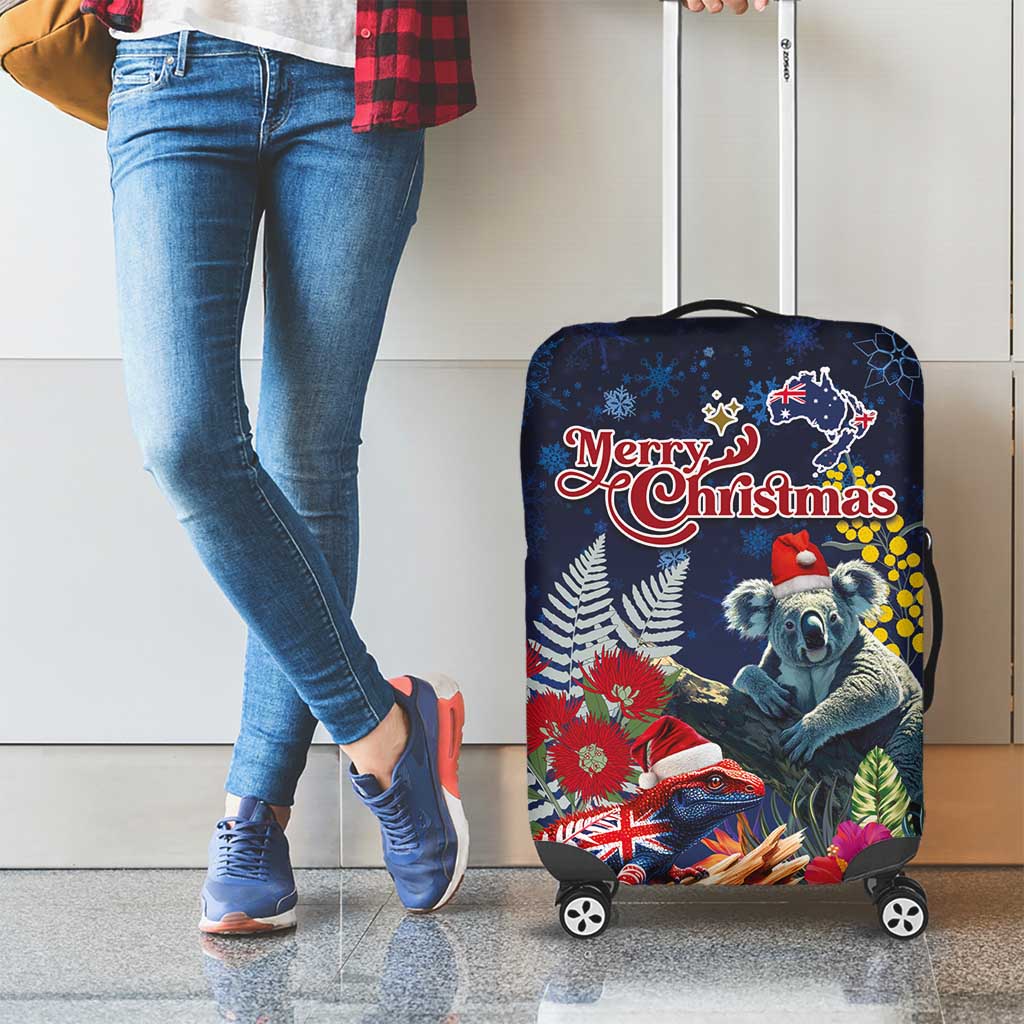 Australia and New Zealand Luggage Cover Merry Christmas-Tuatara and Koala with Plants Xmas Style